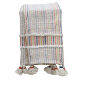 Handloom Woven Textured Stripe Throw With Fringes