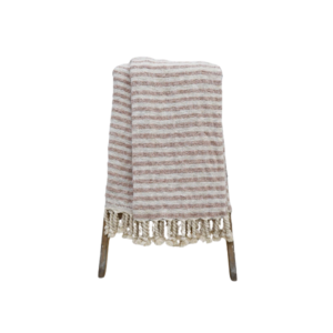 Handloom Woven Textured Stripe Throw With Fancy Fringes