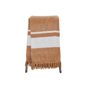 Handloom Woven Chenille Throw With Fancy Fringes