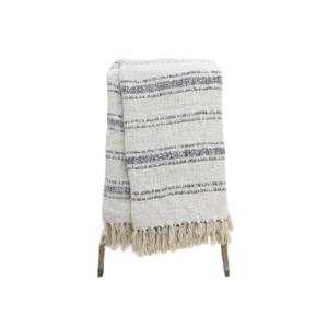 Handloom Woven Textured Stripe Throw With Fringes