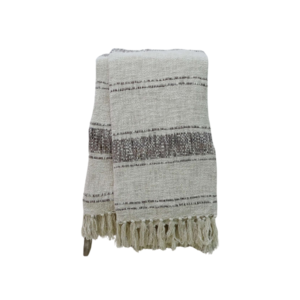 Textured Handwoven Throw With Handknotted Fringes