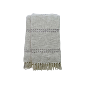 Textured Handwoven Throw With Handknotted Fringe