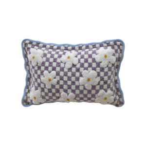 Floral Checkered Purple Cushion