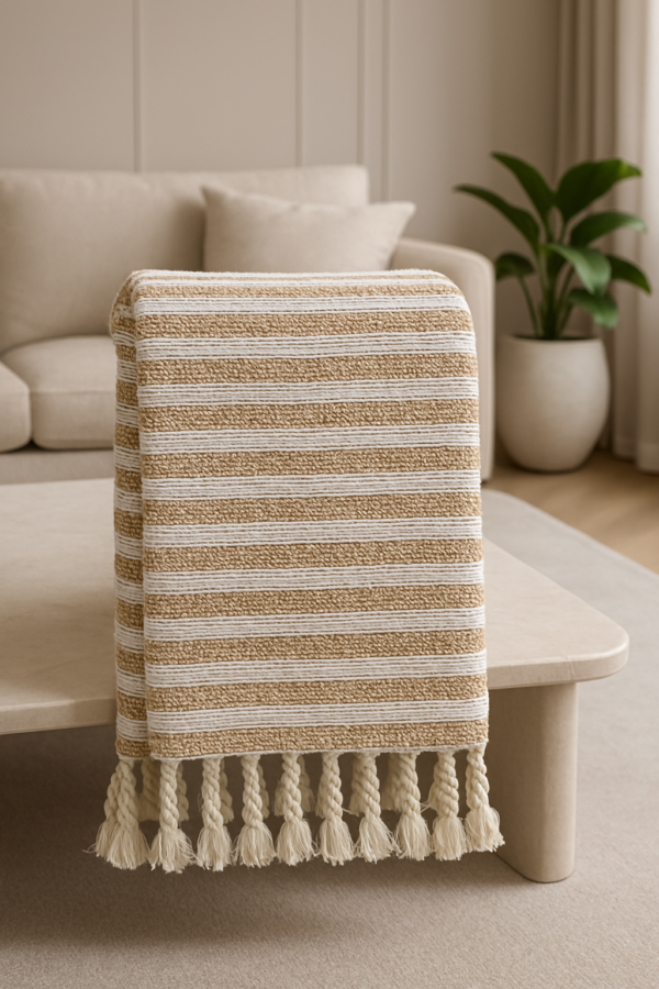 Luxe Stripes Textured Throw With Fancy Fringes
