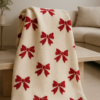 Red-On-White Bow Knit Throw - Image 2