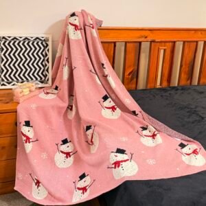 Snowman Pink Knit Throw