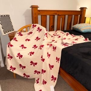 Red-On-White Bow Knit Throw